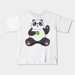 Panda with Coffee mug Kids T-Shirt